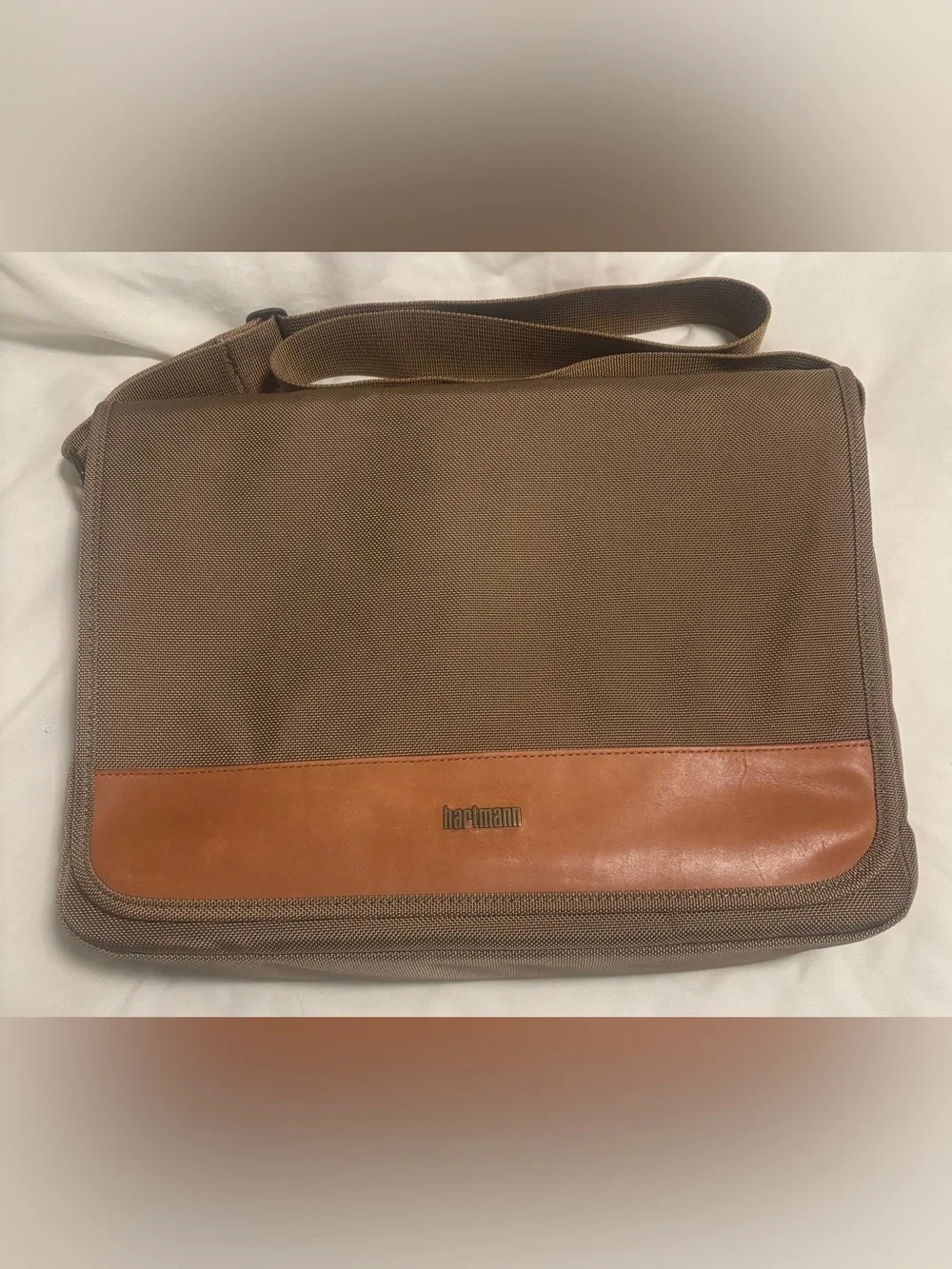 Hartmann Brown Canvas Messenger Bag with Tan Leather Trim